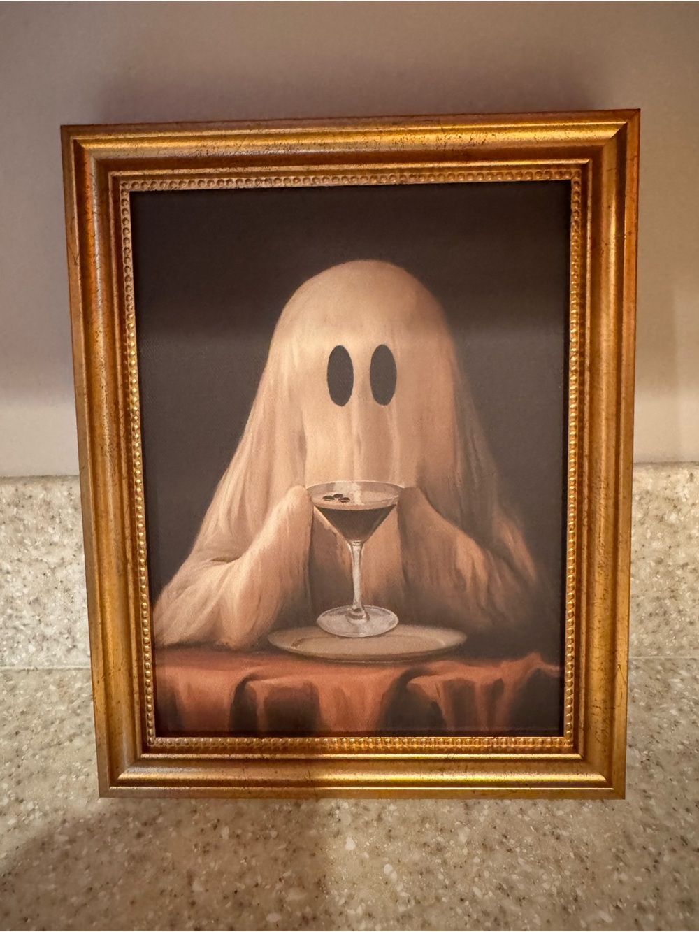 Gold Framed Halloween Ghost with Expresso Martini Art Print - New